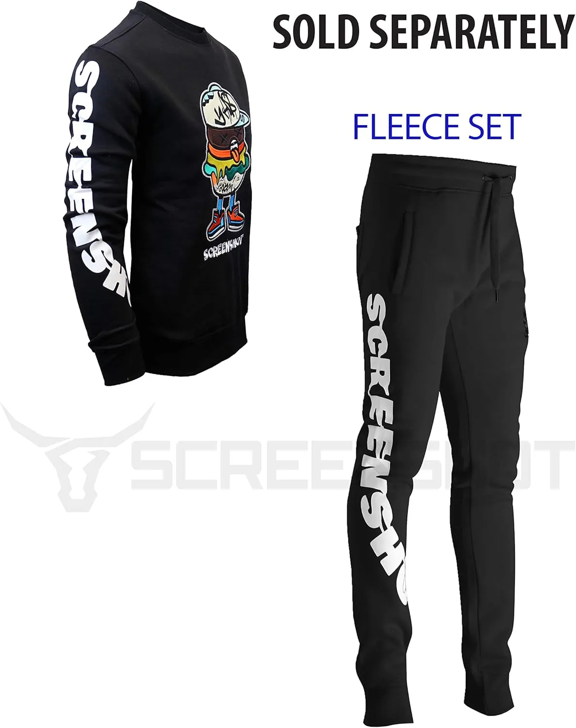 SCREENSHOT Mens Hip Hop Premium Classic Fit Urban Fleece Pants - Street Fashion Sweatpants Ribbed Wasteband with Drawstring