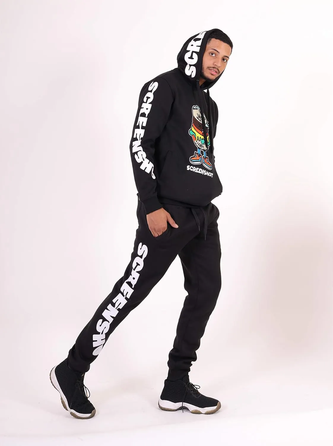 SCREENSHOT Mens Hip Hop Premium Classic Fit Urban Fleece Pants - Street Fashion Sweatpants Ribbed Wasteband with Drawstring