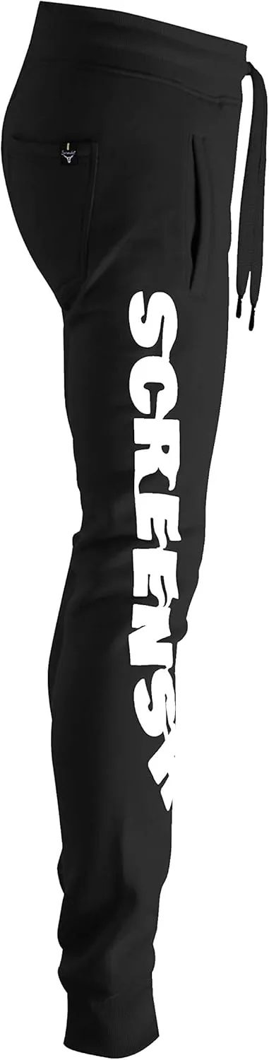 SCREENSHOT Mens Hip Hop Premium Classic Fit Urban Fleece Pants - Street Fashion Sweatpants Ribbed Wasteband with Drawstring