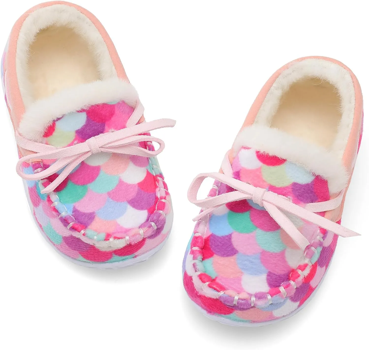 Scurtain Unisex Kids Toddler Slippers Suede Moccasin Slippers for Boys Girls Baby Lined with Warm Fur
