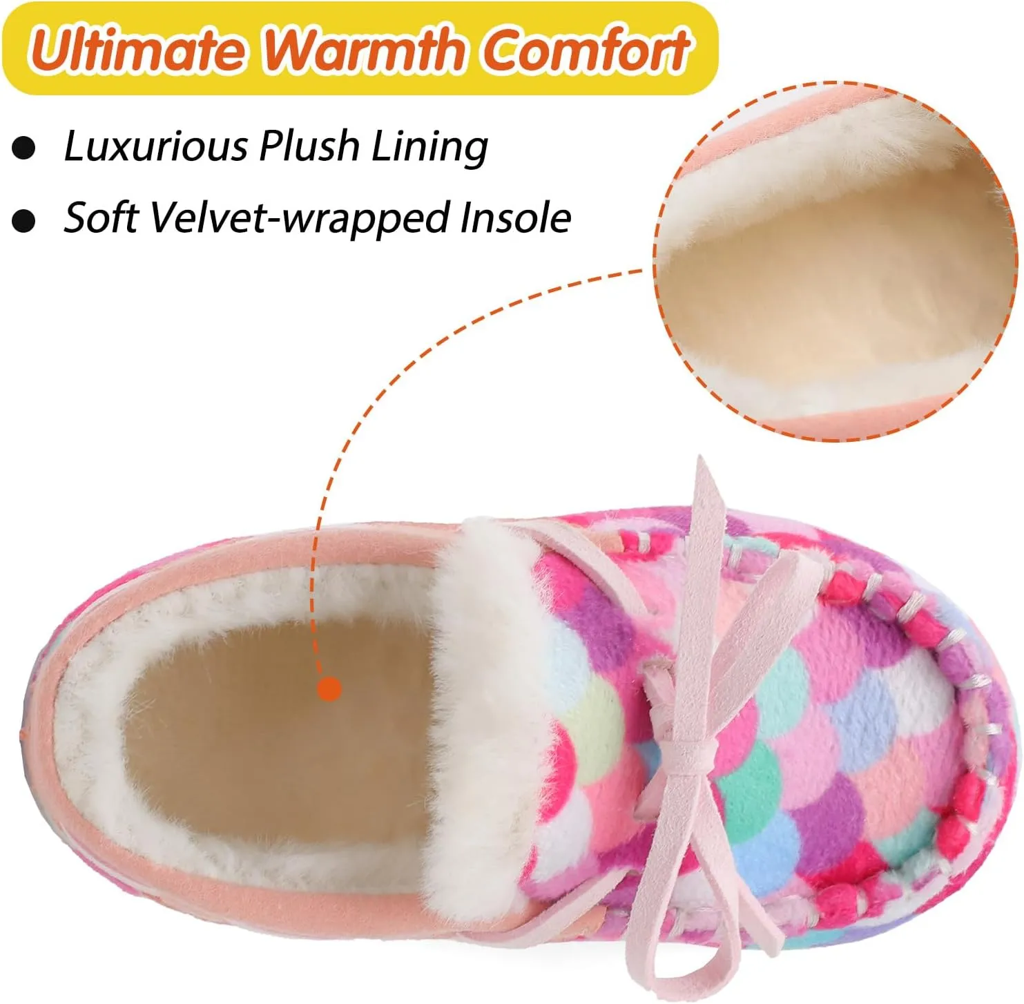 Scurtain Unisex Kids Toddler Slippers Suede Moccasin Slippers for Boys Girls Baby Lined with Warm Fur