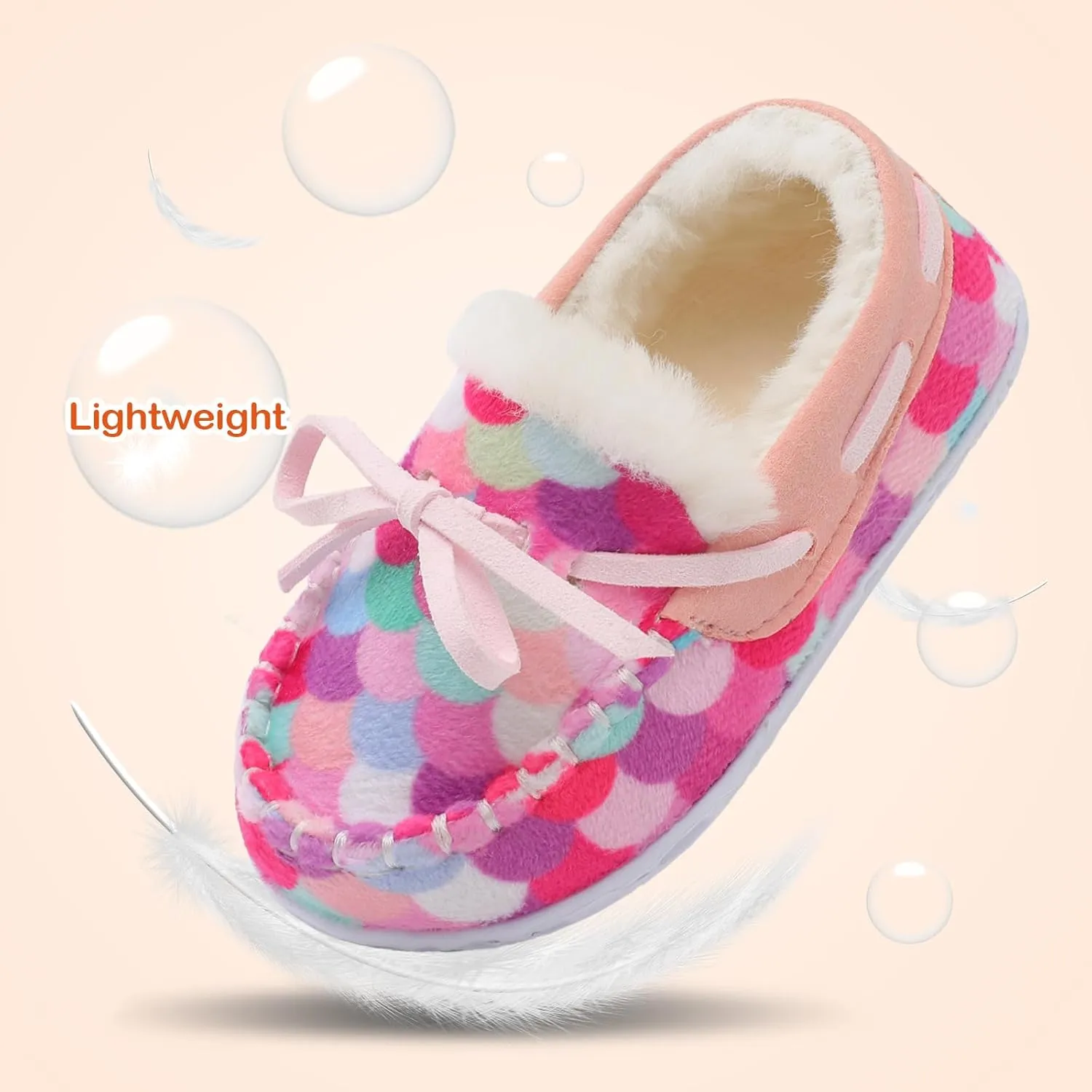 Scurtain Unisex Kids Toddler Slippers Suede Moccasin Slippers for Boys Girls Baby Lined with Warm Fur