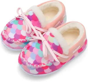 Scurtain Unisex Kids Toddler Slippers Suede Moccasin Slippers for Boys Girls Baby Lined with Warm Fur