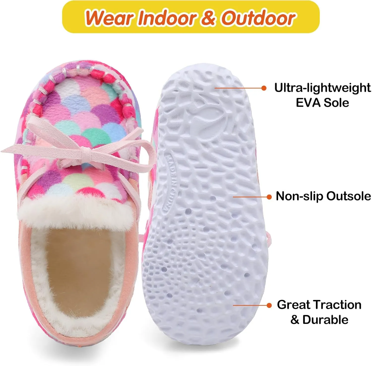 Scurtain Unisex Kids Toddler Slippers Suede Moccasin Slippers for Boys Girls Baby Lined with Warm Fur