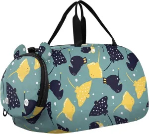 Sea Animal Stingray Fish Sports Duffle Bag for Girls Boys, Gym Bag with Shoe Compartment, Kids Travel Overnight Weekender Shoulder Bag