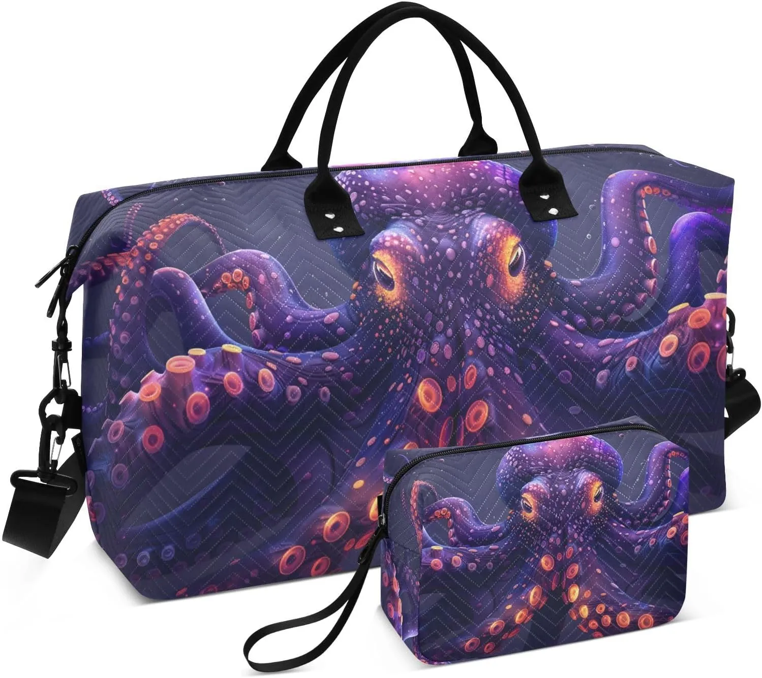 Sea Monster Purple Travel Duffel Bag Gym Bag Sports Tote Bag with Multiple Interior Pockets Shoulder Weekender Bag for Women Men with Toiletry Bag 20.5”x 7.9”x 13.8”