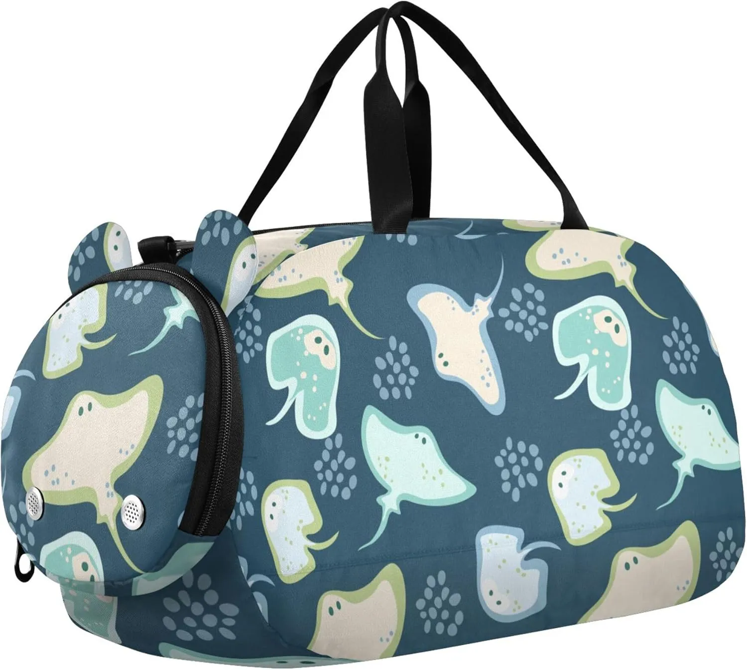 Sea Stingray Fish Blue Sports Duffle Bag for Girls Boys, Gym Bag with Shoe Compartment, Kids Travel Overnight Weekender Shoulder Bag