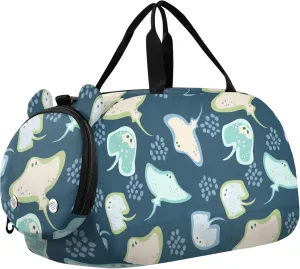 Sea Stingray Fish Blue Sports Duffle Bag for Girls Boys, Gym Bag with Shoe Compartment, Kids Travel Overnight Weekender Shoulder Bag