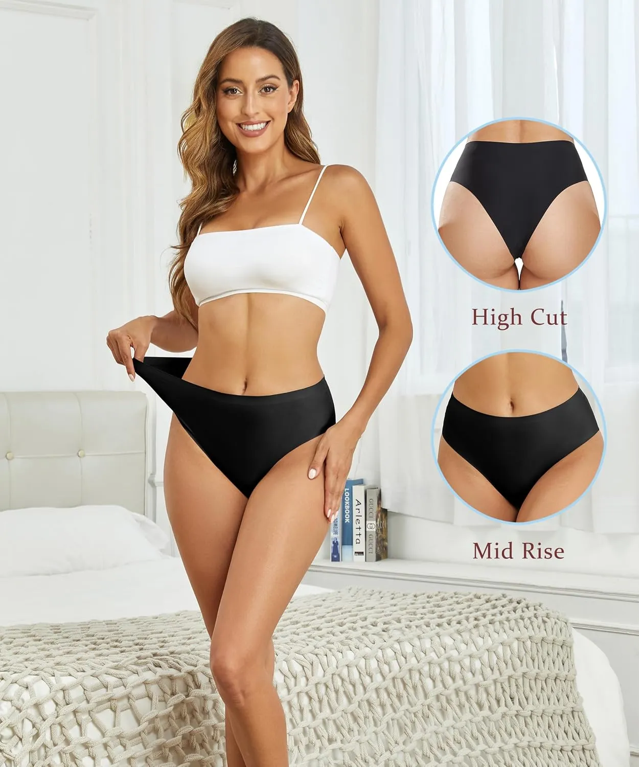 Seamless Womens Underwear No Show Bikini Panties Mid Rise Hi Cut Invisible Hipster Packs