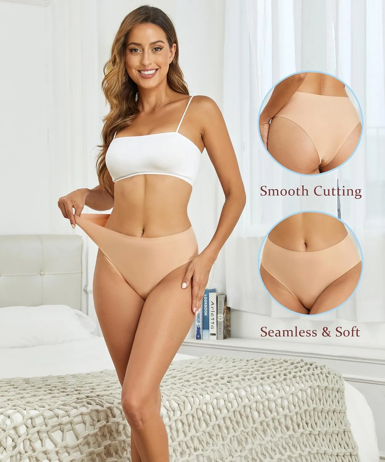 Seamless Womens Underwear No Show Bikini Panties Mid Rise Hi Cut Invisible Hipster Packs