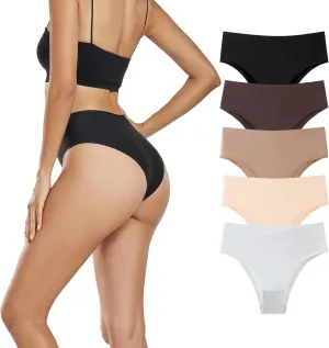 Seamless Womens Underwear No Show Bikini Panties Mid Rise Hi Cut Invisible Hipster Packs