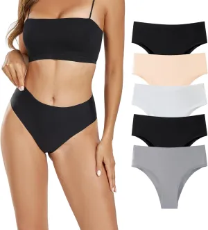 Seamless Womens Underwear No Show Bikini Panties Mid Rise Hi Cut Invisible Hipster Packs
