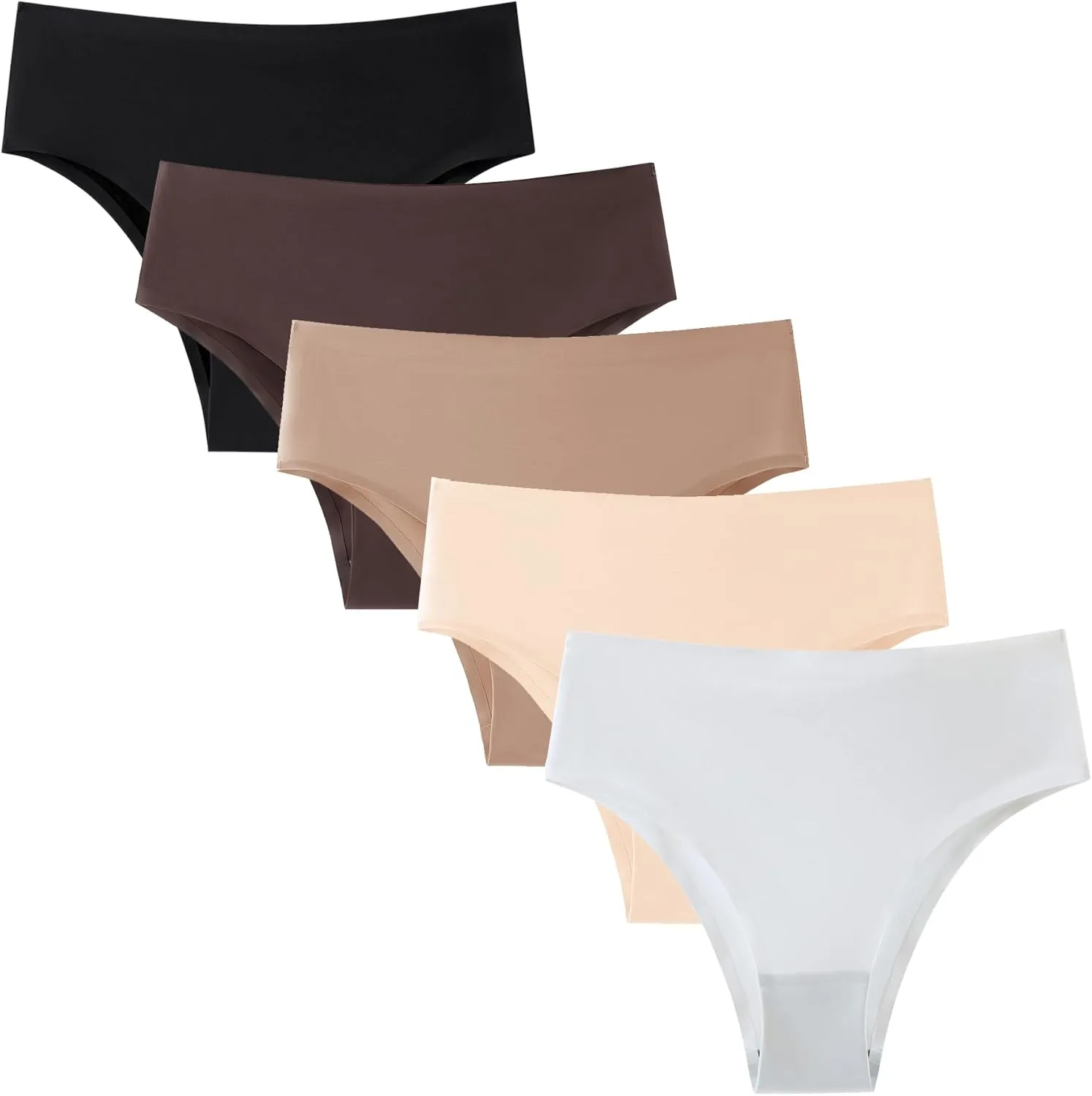 Seamless Womens Underwear No Show Bikini Panties Mid Rise Hi Cut Invisible Hipster Packs