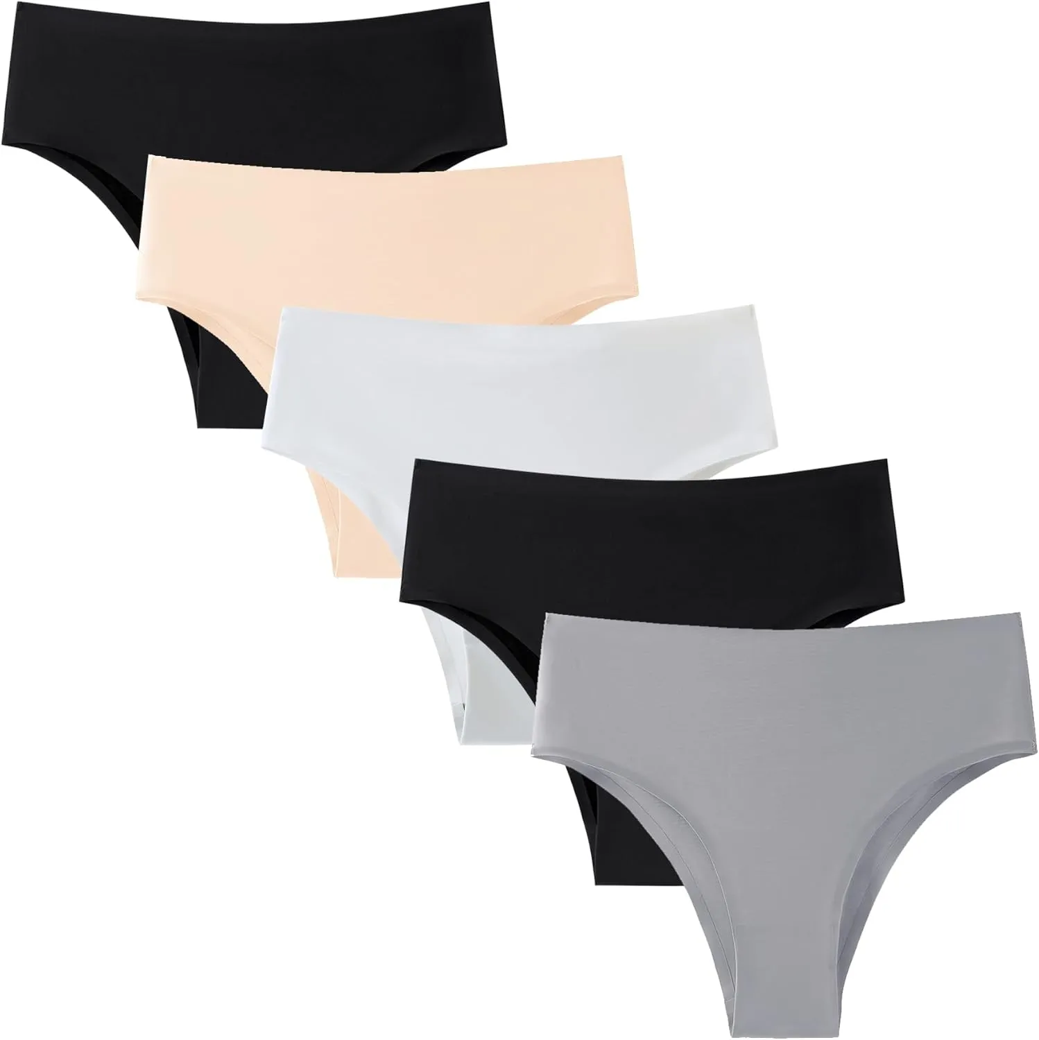 Seamless Womens Underwear No Show Bikini Panties Mid Rise Hi Cut Invisible Hipster Packs
