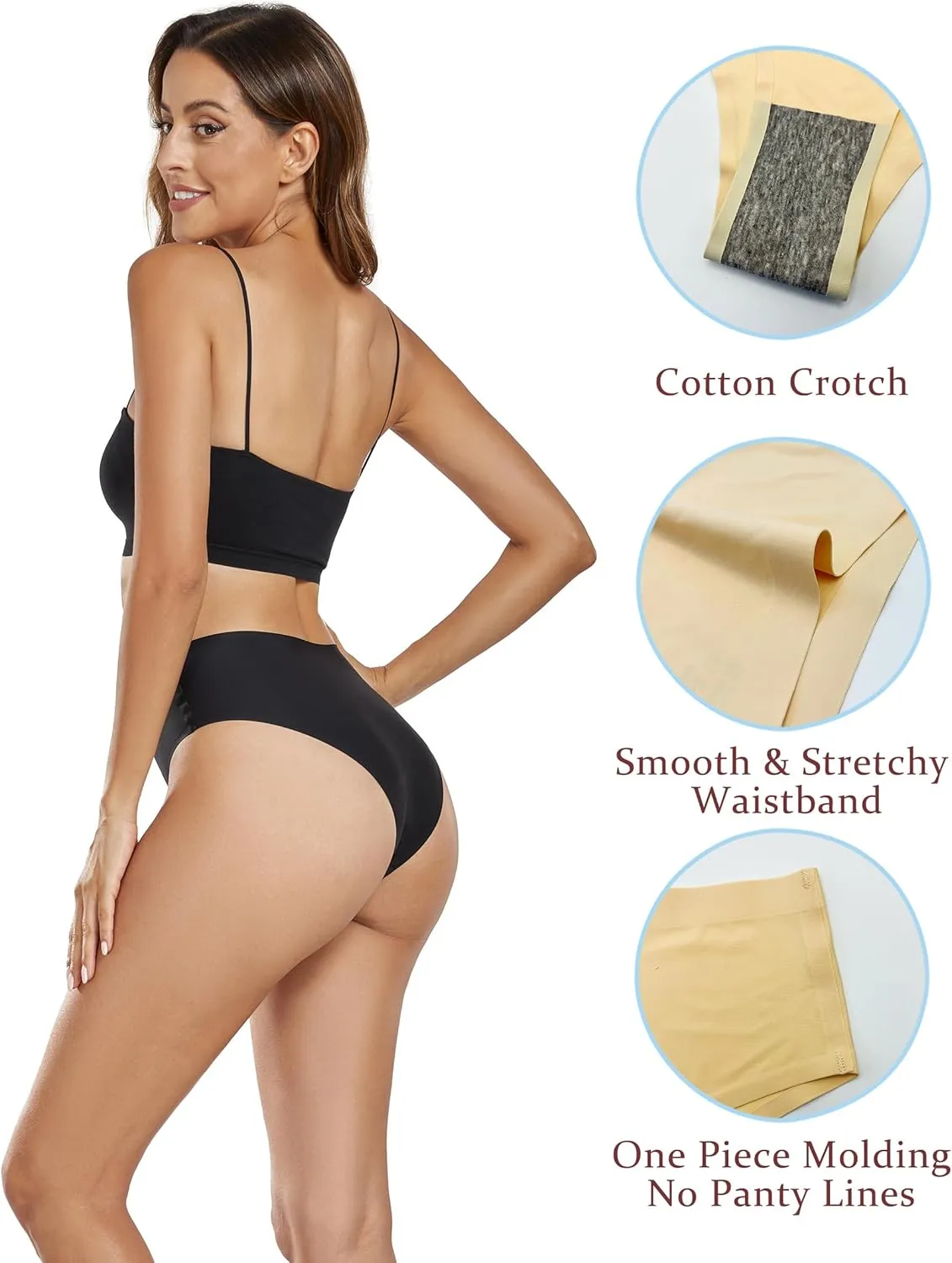Seamless Womens Underwear No Show Bikini Panties Mid Rise Hi Cut Invisible Hipster Packs