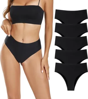 Seamless Womens Underwear No Show Bikini Panties Mid Rise Hi Cut Invisible Hipster Packs