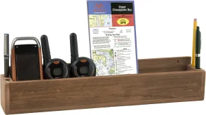 SeaTeak Wooden Boat Navigation Utility Rack Tray, 100% Solid Teak Wood, 17-1/2" x 3-7/16" x 2-3/4", Map Chart Phone Holder, Pen Slots, Perfect for Cabins, RV's & Campers