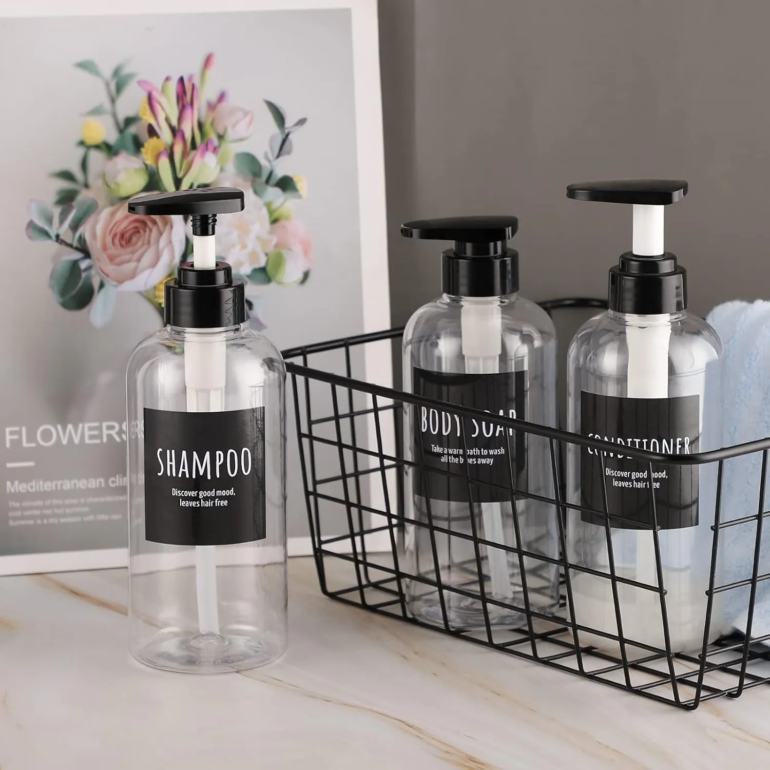 Segbeauty 3pcs Refillable Shower Bottles, 500ml Each - Large Plastic Dispensers with Pump for Shampoo, Conditioner, Soap or Lotion
