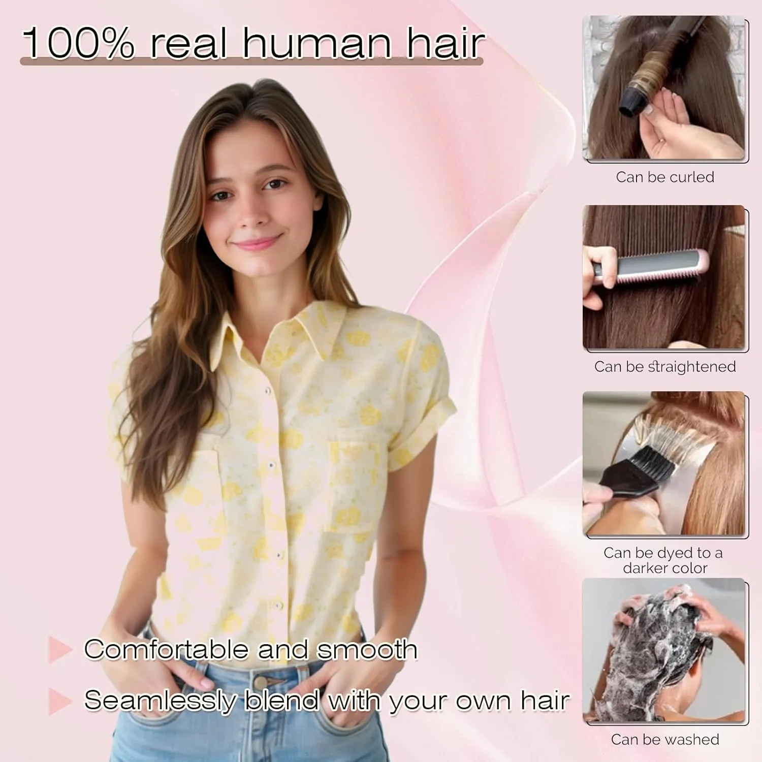 SEGO Nano Bead Hair Extensions Human Hair, 1g/s 50g/pack 18 Inch Nano Ring Hair Extensions, Highlight, Add Volume and Length, Nano Tip Hair Extensions for Women Light Brown