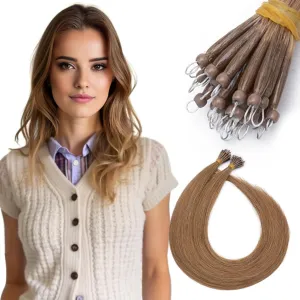 SEGO Nano Bead Hair Extensions Human Hair, 1g/s 50g/pack 18 Inch Nano Ring Hair Extensions, Highlight, Add Volume and Length, Nano Tip Hair Extensions for Women Light Brown