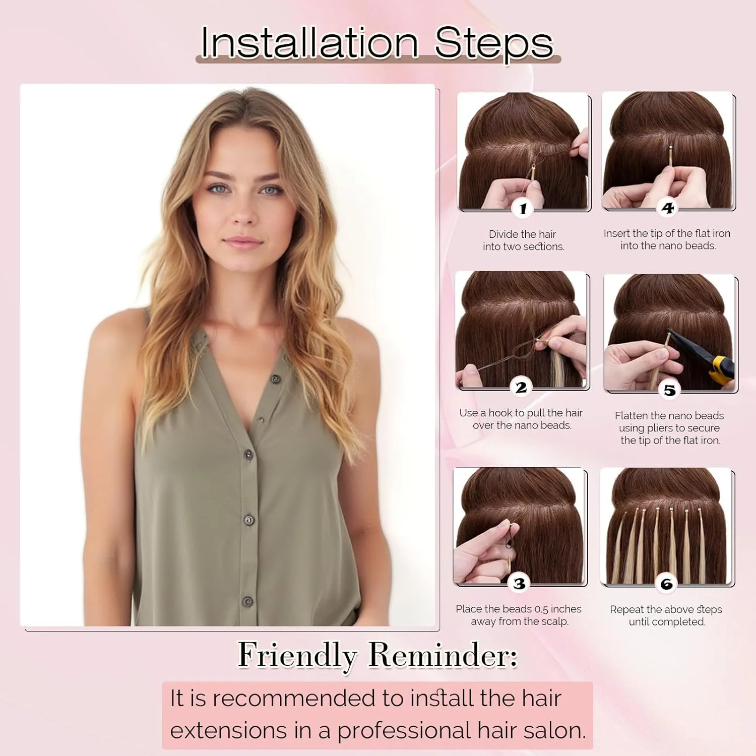 SEGO Nano Bead Hair Extensions Human Hair, 1g/s 50g/pack 18 Inch Nano Ring Hair Extensions, Highlight, Add Volume and Length, Nano Tip Hair Extensions for Women Light Brown
