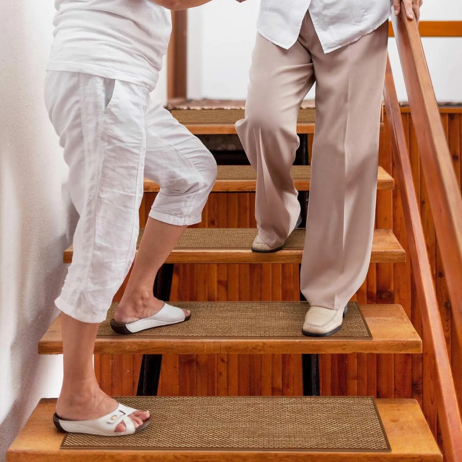 Seloom Linen Non-Slip Stair Treads Carpet for Wooden Steps Indoor, Peel and Stick for Wood Stairs, Machine Washable Runners for Pets, 15 Pack, Coffee (9" x30")