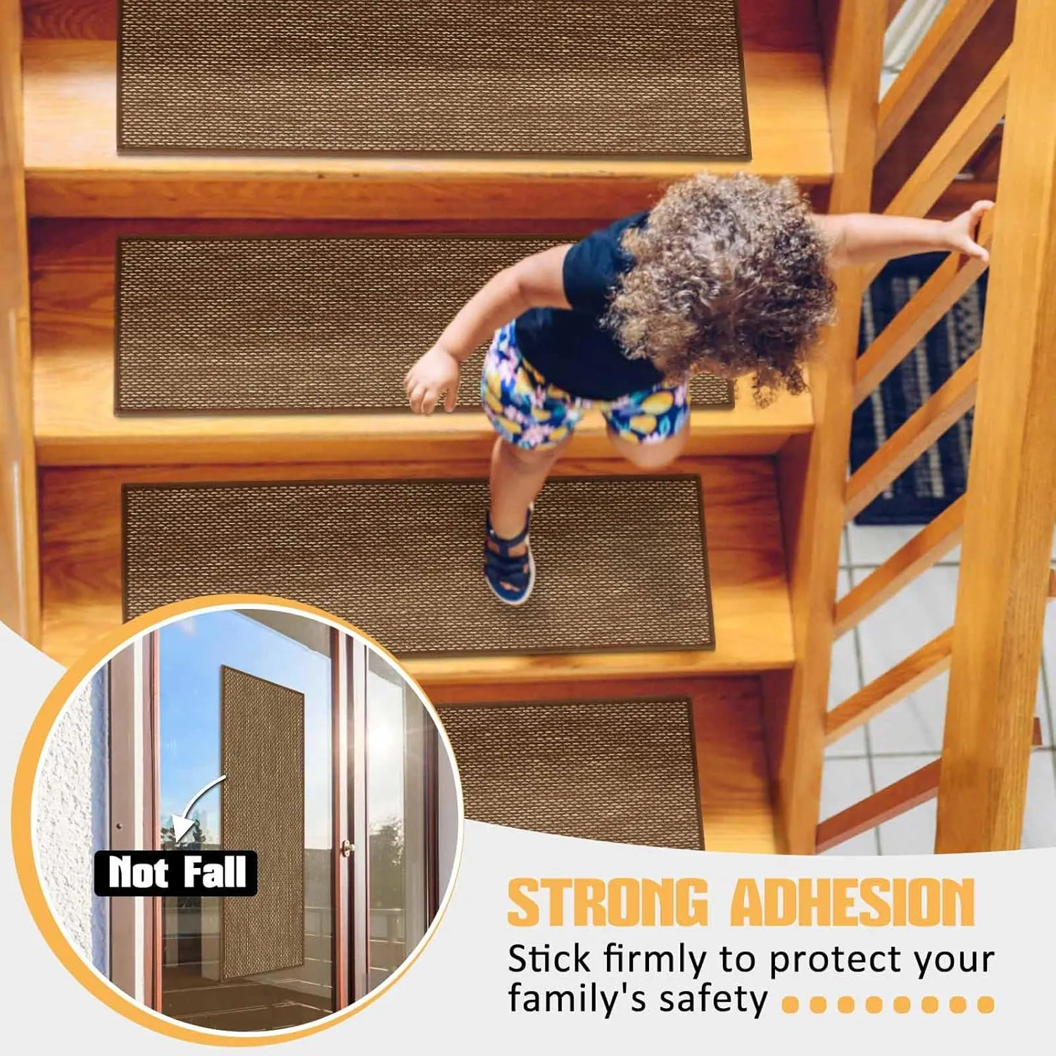 Seloom Linen Non-Slip Stair Treads Carpet for Wooden Steps Indoor, Peel and Stick for Wood Stairs, Machine Washable Runners for Pets, 15 Pack, Coffee (9" x30")