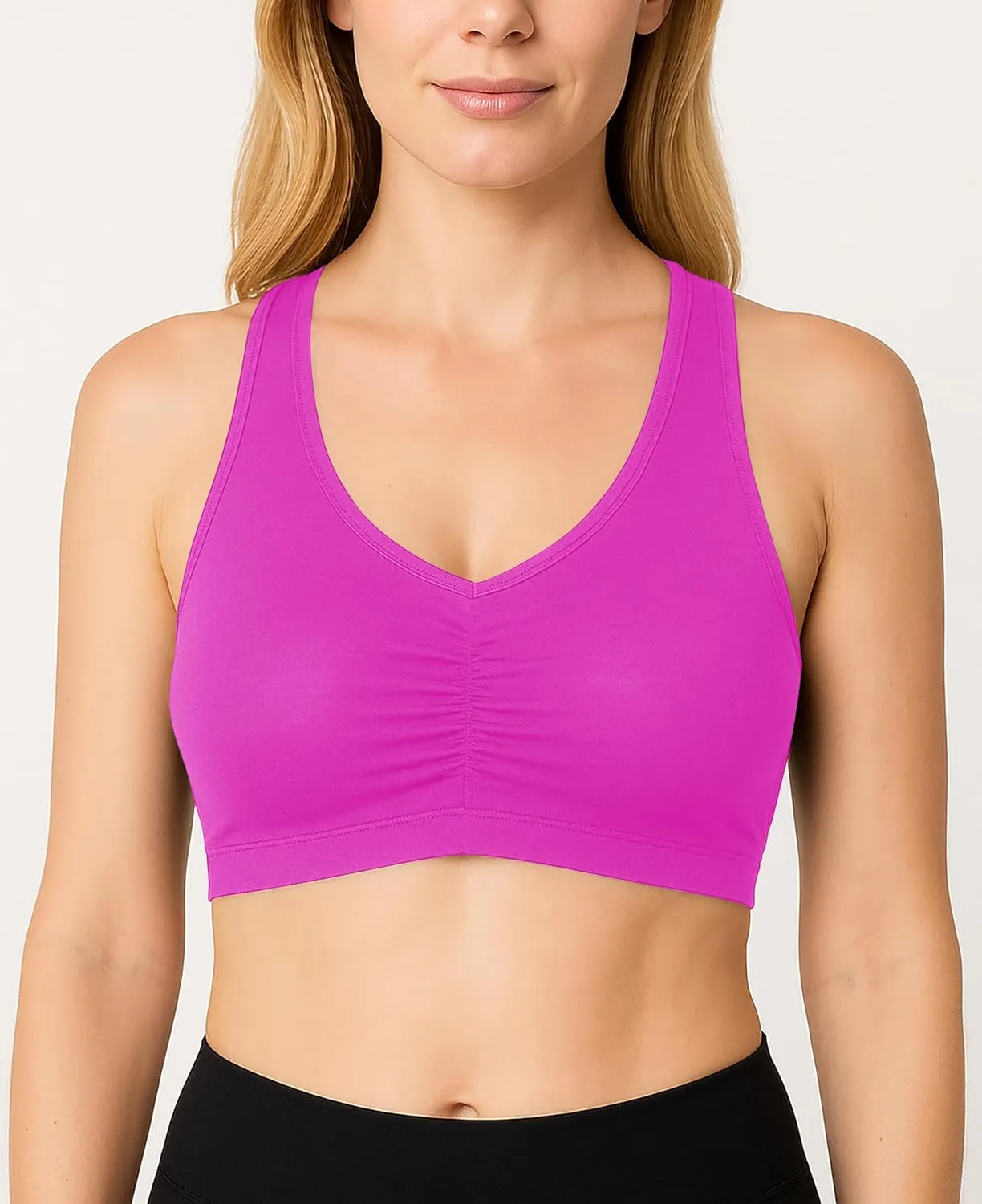 Sexy Basics Women's Cotton Spandex Racer Back Bra | 4 Way Stretch Pullover Workout Sport Bras (Multi-Pack)