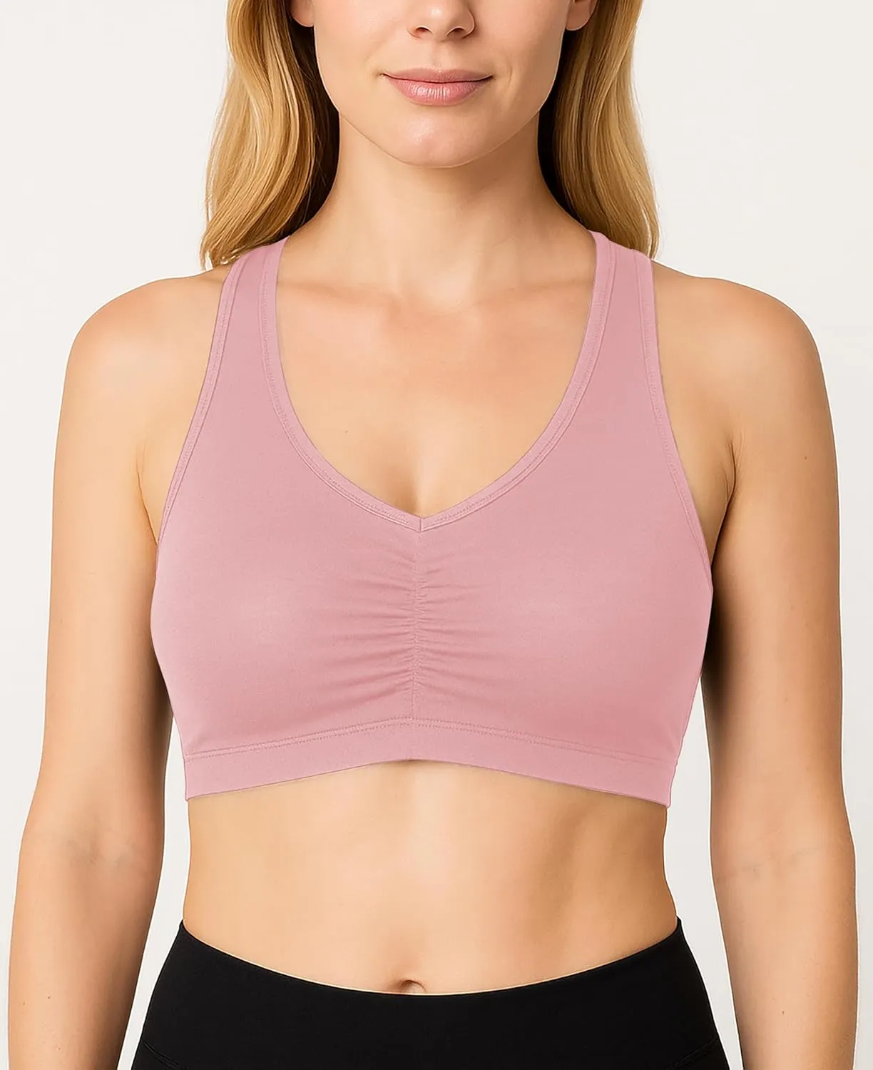 Sexy Basics Women's Cotton Spandex Racer Back Bra | 4 Way Stretch Pullover Workout Sport Bras (Multi-Pack)