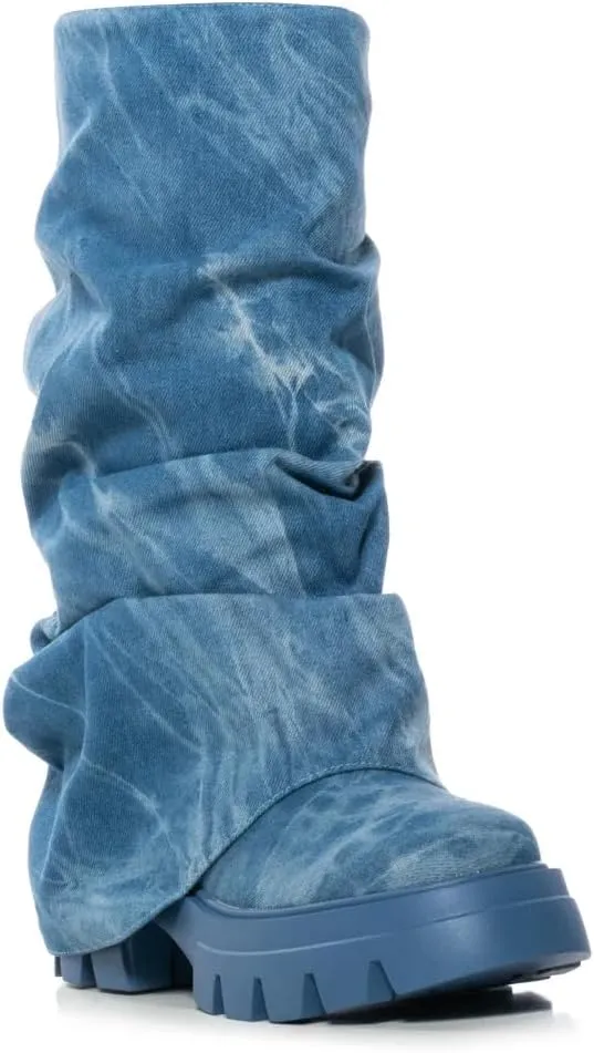 sexytag Women's Metallic Boots Slouchy Foldover Platform Round Toe Western Pull-On Fashion Boots