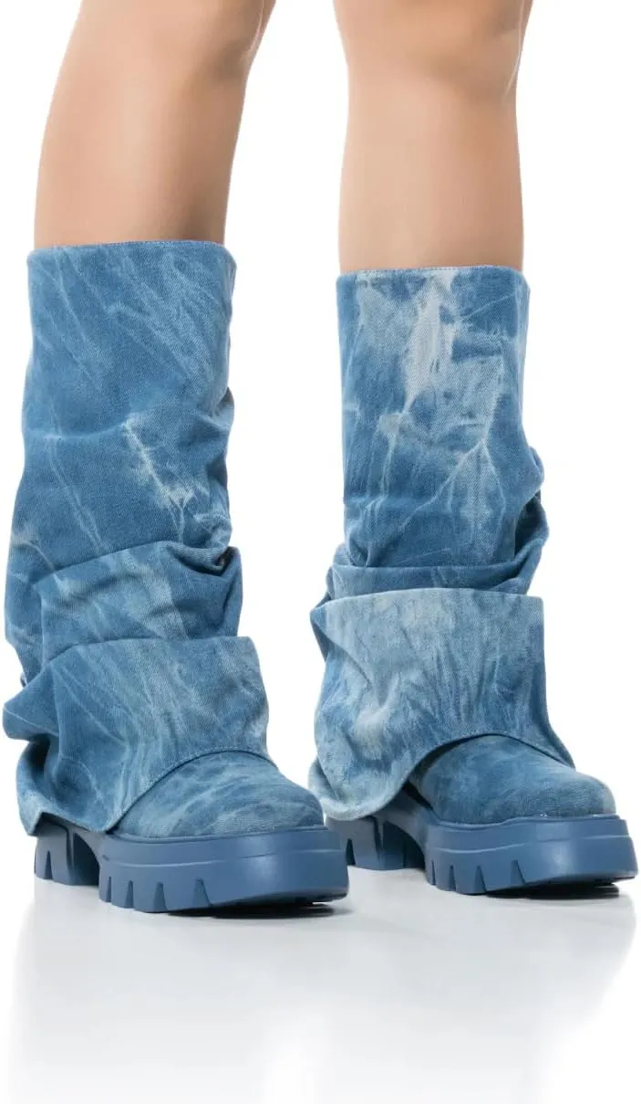 sexytag Women's Metallic Boots Slouchy Foldover Platform Round Toe Western Pull-On Fashion Boots
