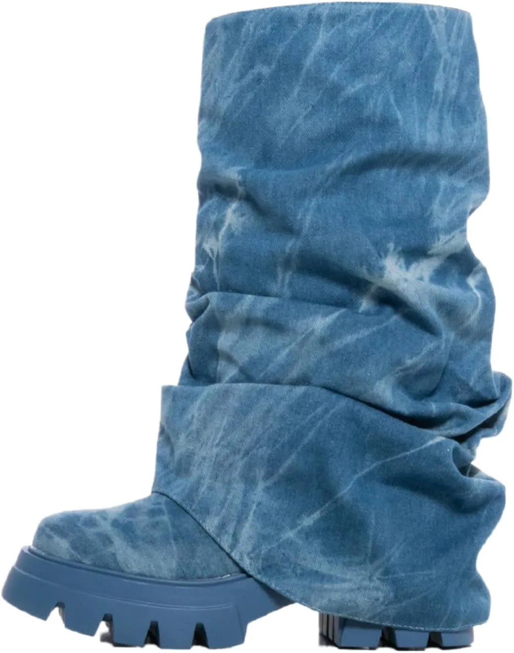 sexytag Women's Metallic Boots Slouchy Foldover Platform Round Toe Western Pull-On Fashion Boots