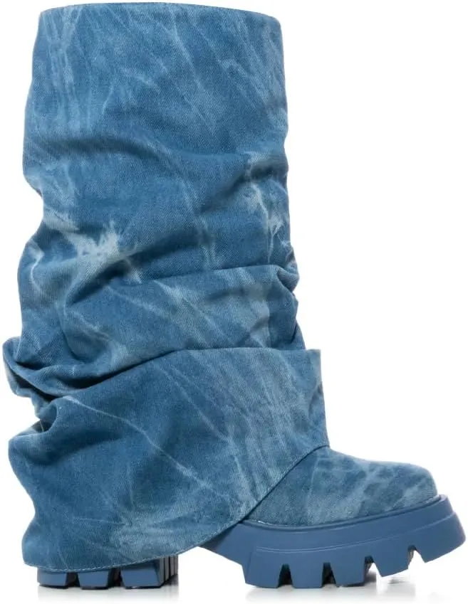 sexytag Women's Metallic Boots Slouchy Foldover Platform Round Toe Western Pull-On Fashion Boots