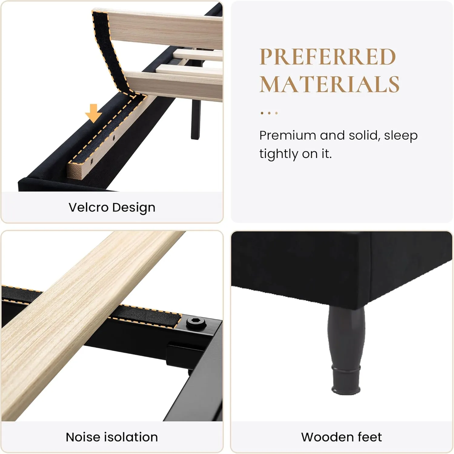 SHA CERLIN King Size Platfrom Bed Frame with Adjustable Headboard/Velvet Upholstered Diamond Button Tufted and Metal Studs/No Box Spring Needed/Easy Assembly/Wooden Slat Support/Black