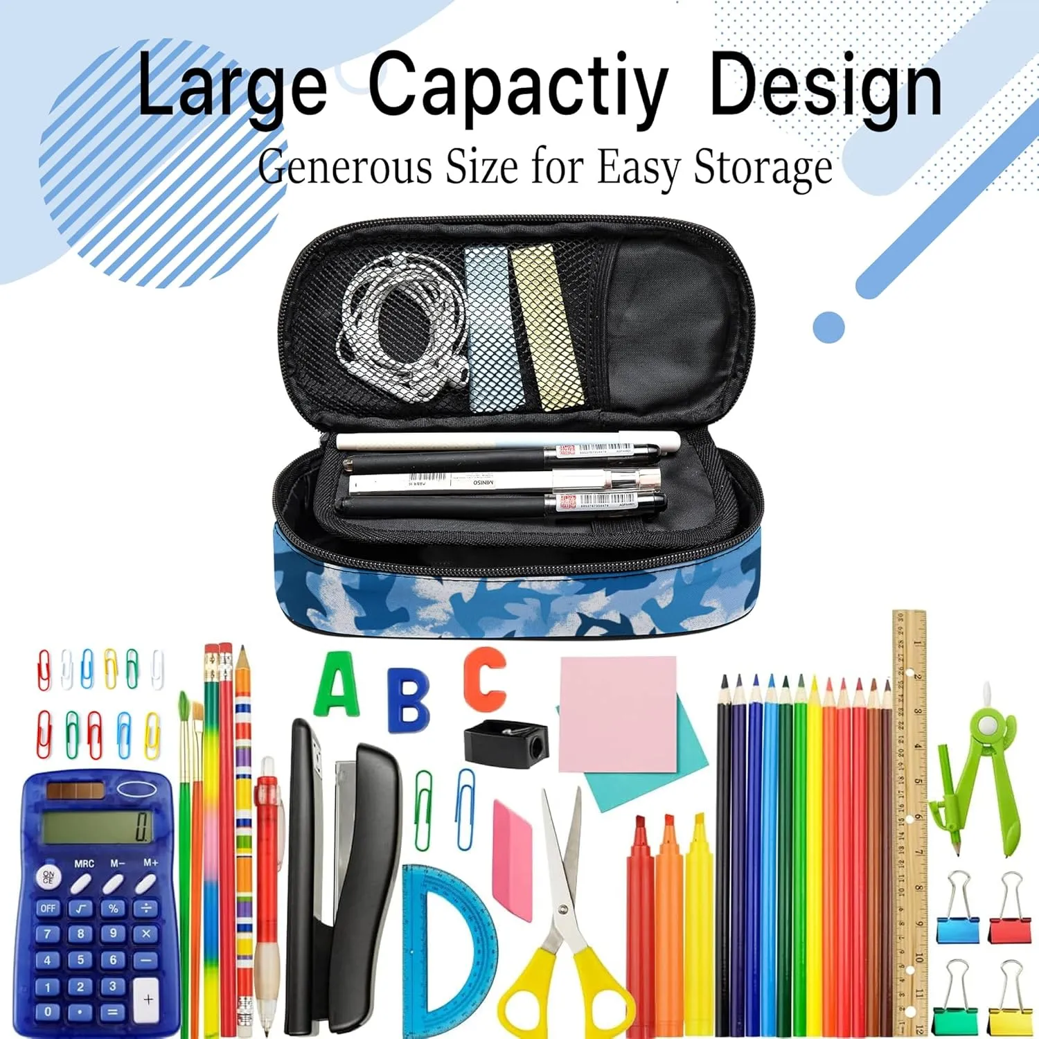 Shark Pencil Case, Cool Pencil Box for Boys Girls Kids, Large Capacity Pencil Pen Bag with Zipper, Multifunction Pencil Pouch for School Student Teen
