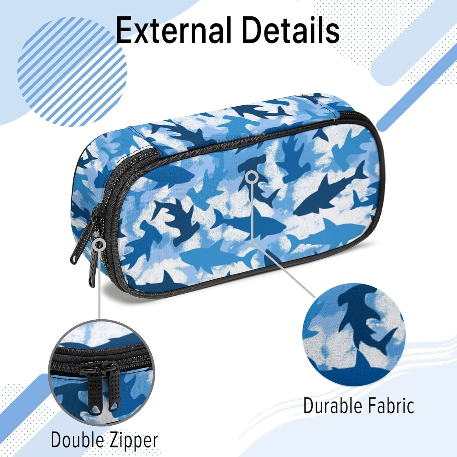 Shark Pencil Case, Cool Pencil Box for Boys Girls Kids, Large Capacity Pencil Pen Bag with Zipper, Multifunction Pencil Pouch for School Student Teen