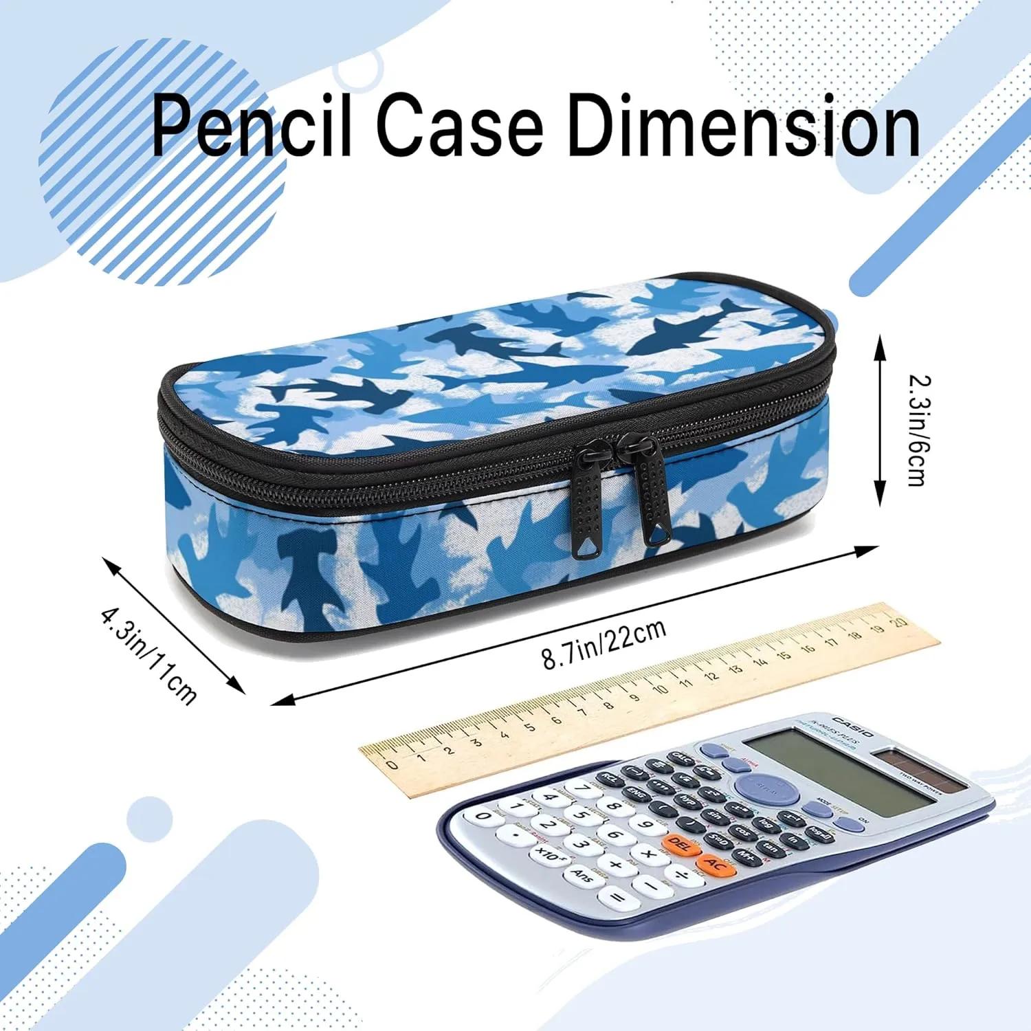 Shark Pencil Case, Cool Pencil Box for Boys Girls Kids, Large Capacity Pencil Pen Bag with Zipper, Multifunction Pencil Pouch for School Student Teen