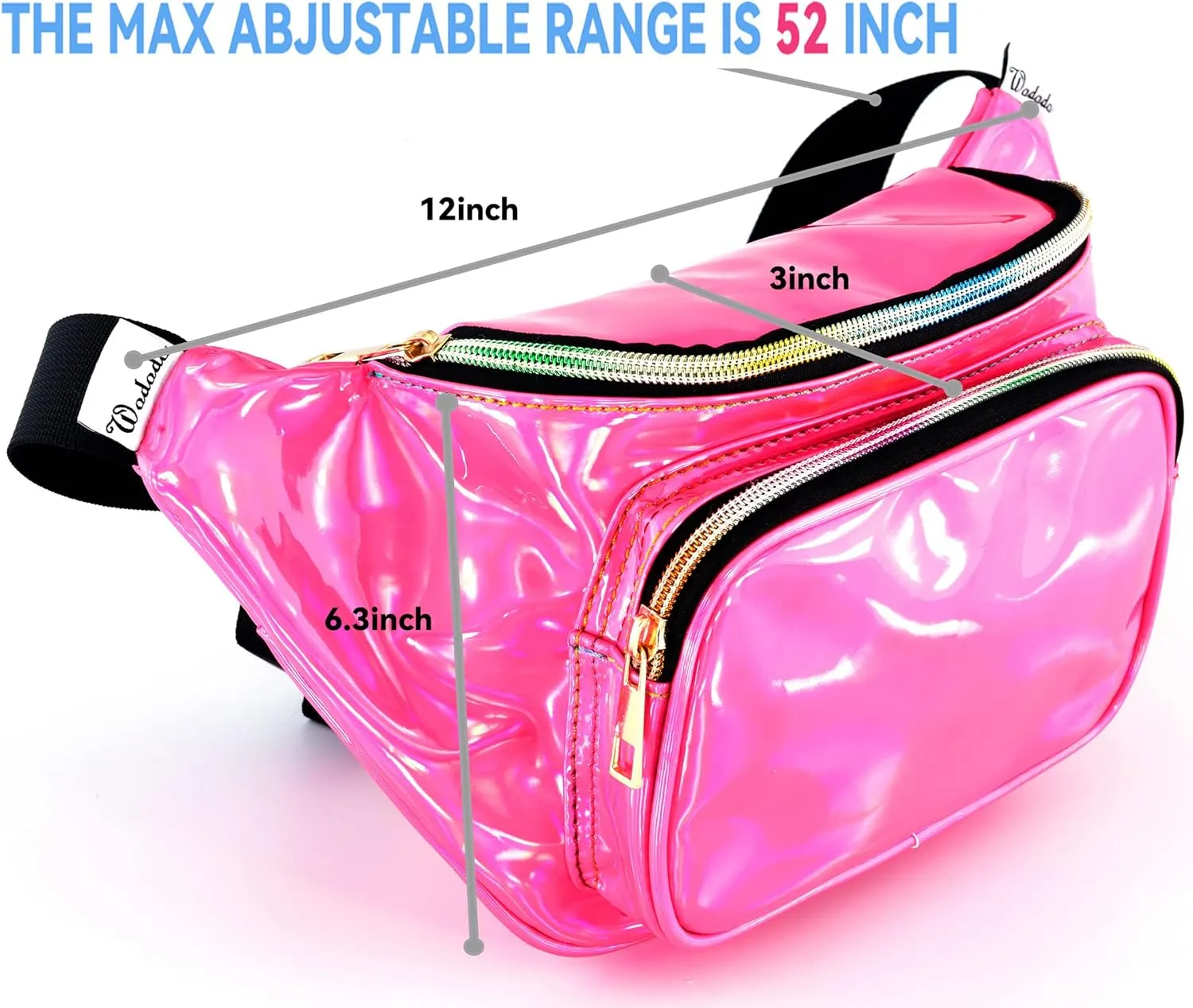 Shiny Neon Fanny Bag for Women Rave Festival Hologram Bum Travel Waist Pack (Holographic Pink)