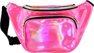 Shiny Neon Fanny Bag for Women Rave Festival Hologram Bum Travel Waist Pack (Holographic Pink)