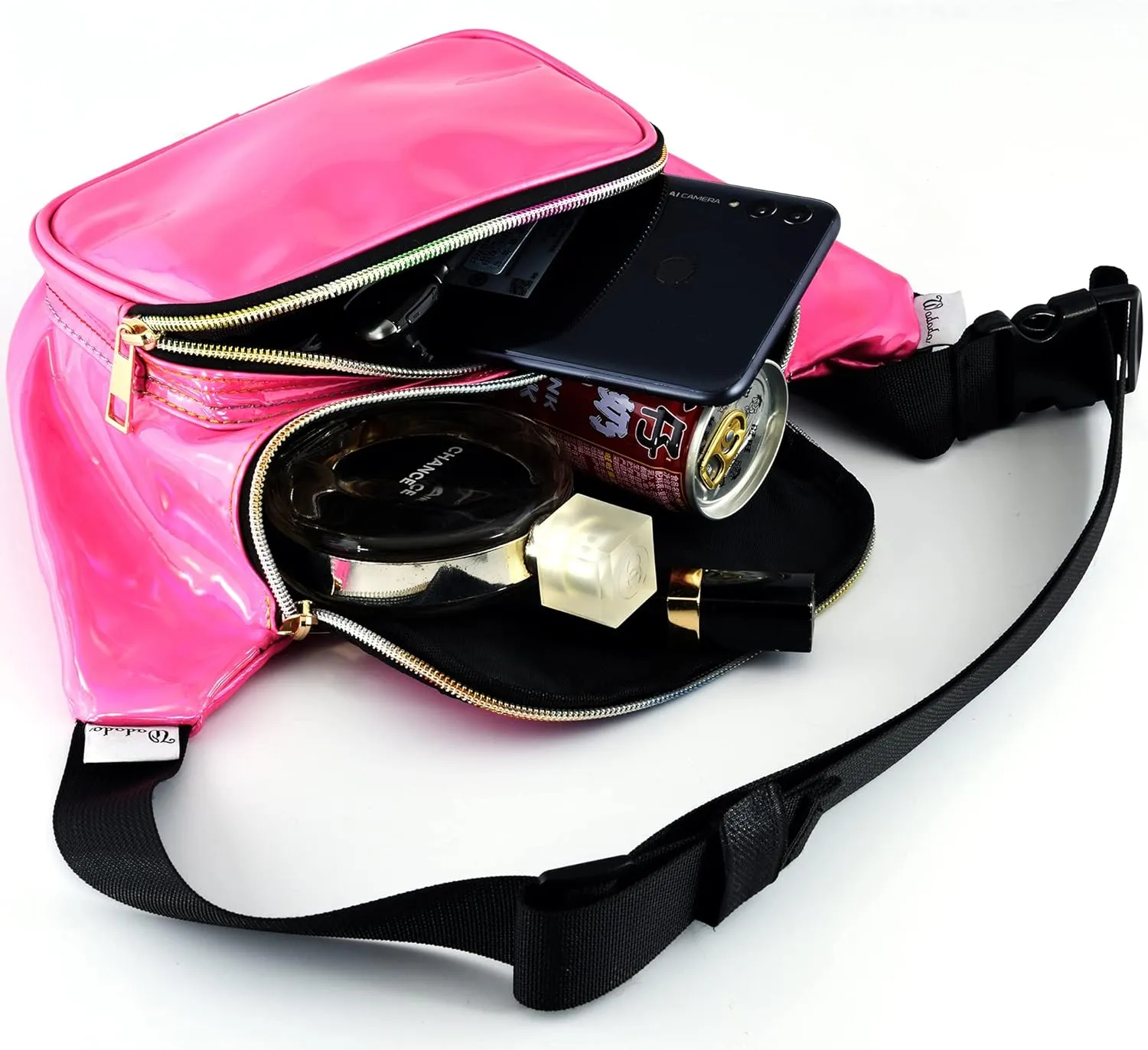 Shiny Neon Fanny Bag for Women Rave Festival Hologram Bum Travel Waist Pack (Holographic Pink)