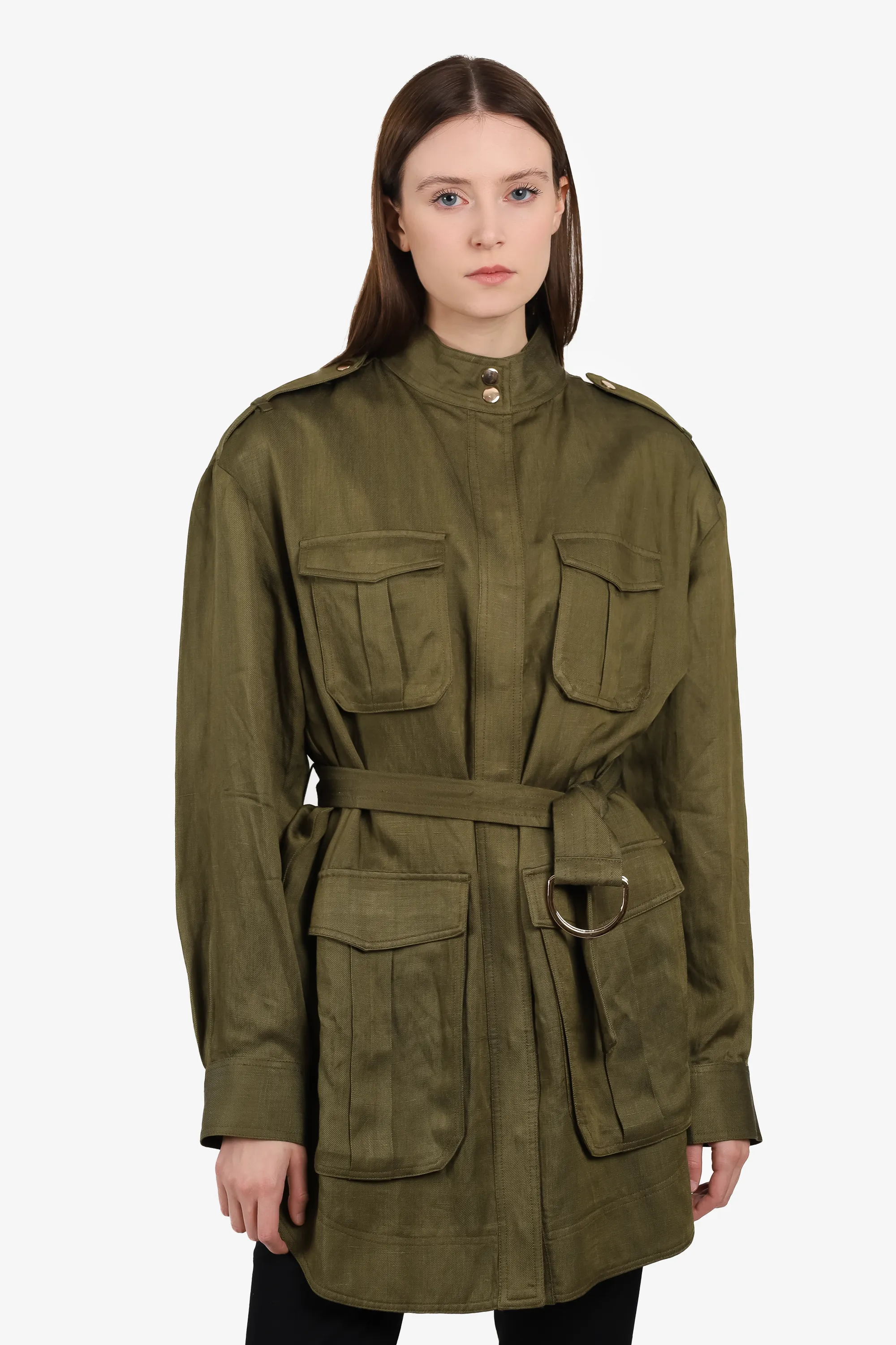 Shona Joy Green Linen Utility Jacket Size 10
