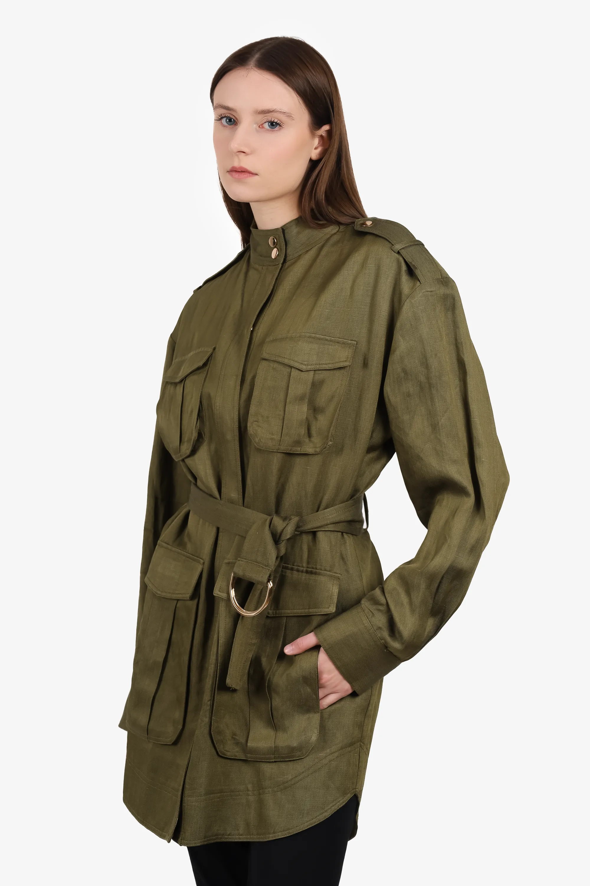 Shona Joy Green Linen Utility Jacket Size 10