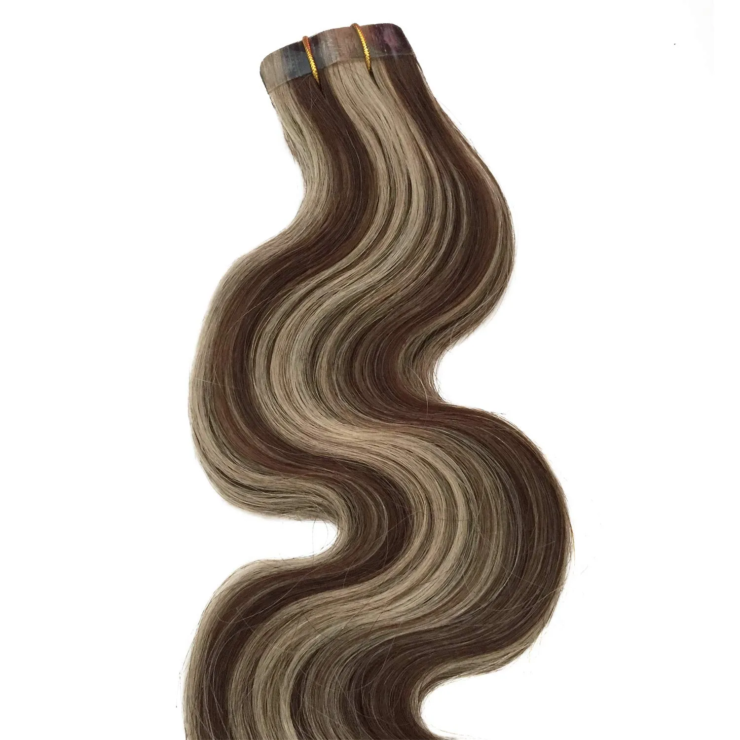 Short Straight Tape Hair Extensions Brown to Blonde Lowlights 30grams 20pcs Skin Weft Heat Resistant Real Human Hair Tape in Extensions Blonde Mixed(H#4/613, 16inches)