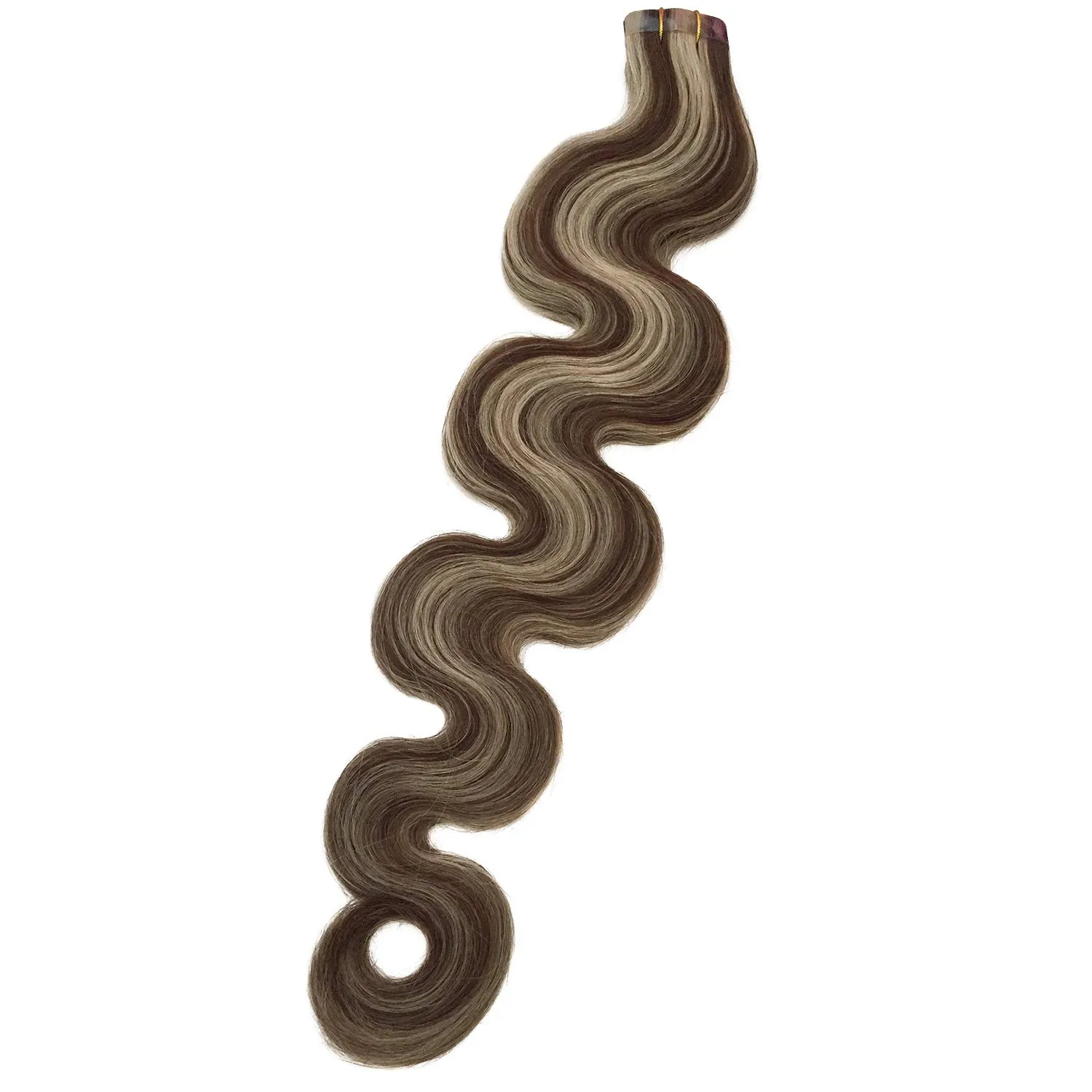 Short Straight Tape Hair Extensions Brown to Blonde Lowlights 30grams 20pcs Skin Weft Heat Resistant Real Human Hair Tape in Extensions Blonde Mixed(H#4/613, 16inches)