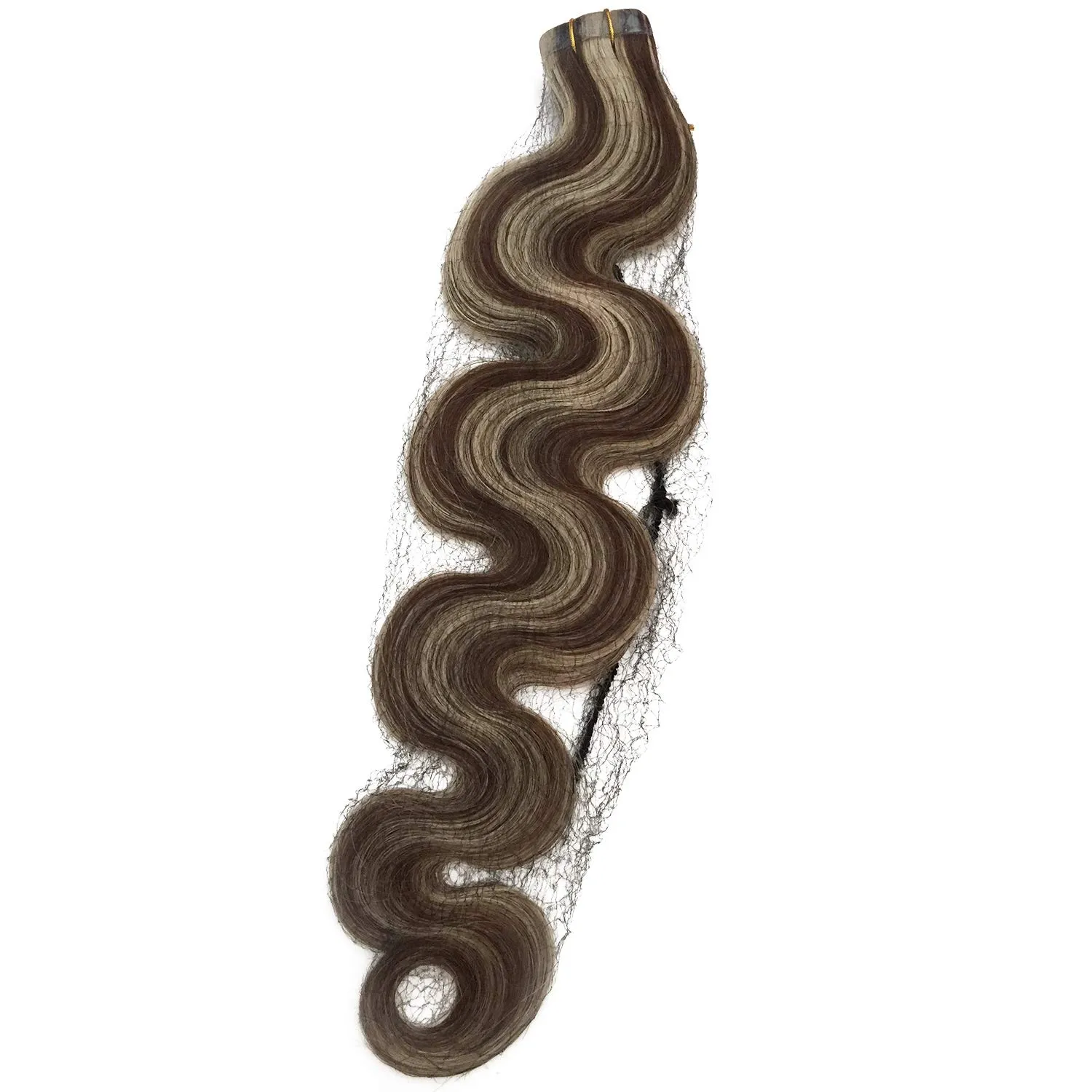 Short Straight Tape Hair Extensions Brown to Blonde Lowlights 30grams 20pcs Skin Weft Heat Resistant Real Human Hair Tape in Extensions Blonde Mixed(H#4/613, 16inches)