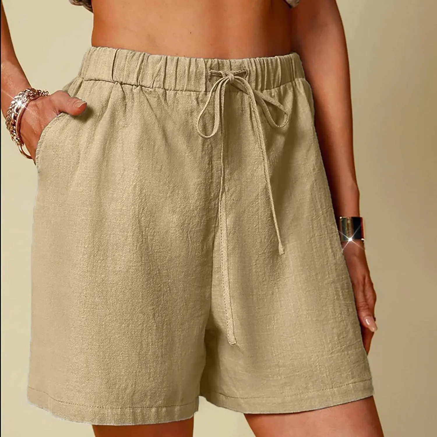 Shorts for Women 2025 Summer Linen Shorts Drawstring High Waisted Lightweight Casual Beach Vacation Outfit