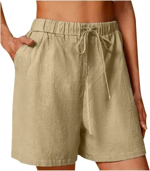 Shorts for Women 2025 Summer Linen Shorts Drawstring High Waisted Lightweight Casual Beach Vacation Outfit