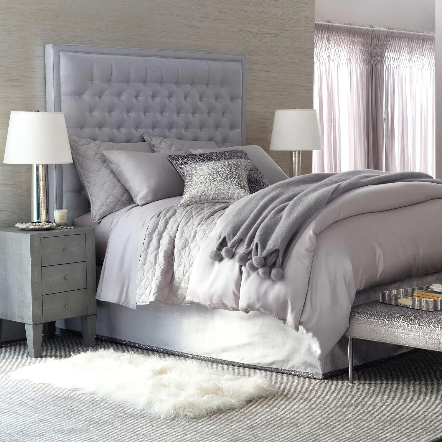 Silken Solid Grey Pillowcases (Pair), King Size, Grey Solid Pattern