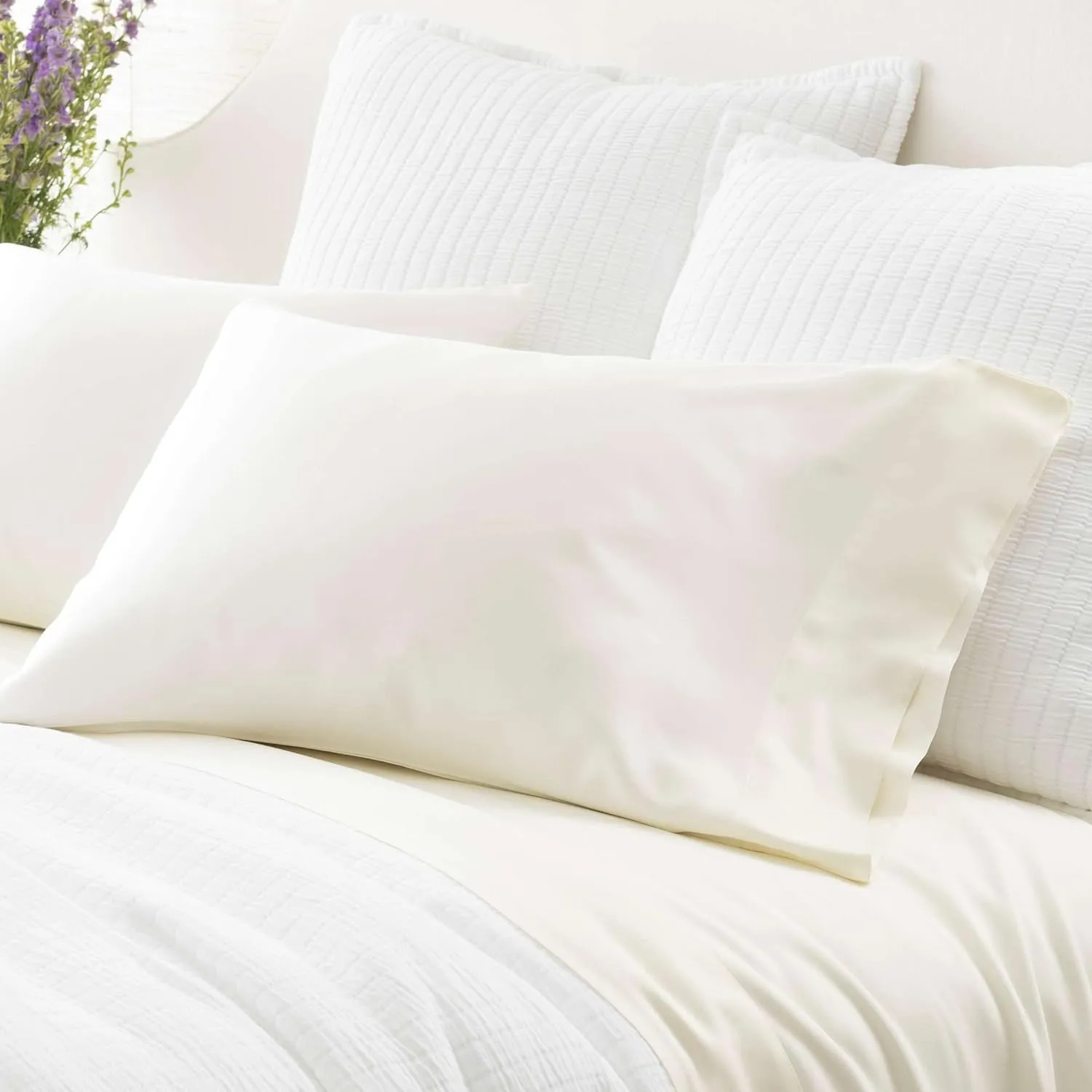 Silken Solid Ivory Pillowcases, King Size, Ivory Solid Pattern