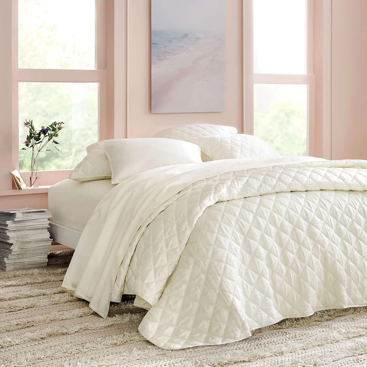 Silken Solid Ivory Sheet Set, King Size, Ivory Solid Pattern